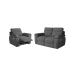 Pack - canap� de relaxation ross �lectrique 2 places et fauteuil en tissu textur� 3d - gris fonc�
