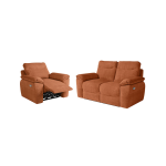 Pack - canap� de relaxation ross �lectrique 2 places et fauteuil en velours c�tel� - terracotta