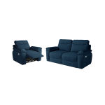 Pack - canap� de relaxation ross �lectrique 3 places et fauteuil en tissu textur� 3d - bleu fonc�