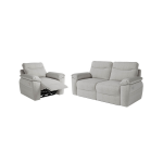 Pack - canap� de relaxation ross �lectrique 3 places et fauteuil en tissu textur� 3d - gris clair