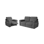 Pack - canap� de relaxation ross �lectrique 3 places et fauteuil en tissu textur� 3d - gris fonc�
