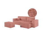 Pack - clarisse - canap� d'angle convertible r�versible avec pouf en tissu textur� 3d - rose