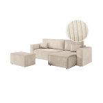Pack - clarisse - canap� d'angle convertible r�versible avec pouf en velours c�tel� - beige