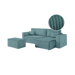 Pack - clarisse - canap� d'angle convertible r�versible avec pouf en velours c�tel� - bleu clair