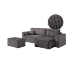 Pack - clarisse - canap� d'angle convertible r�versible avec pouf en velours c�tel� - gris fonc�