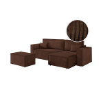 Pack - clarisse - canap� d'angle convertible r�versible avec pouf en velours c�tel� - marron