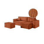Pack - clarisse - canap� d'angle convertible r�versible avec pouf en velours c�tel� - terracotta