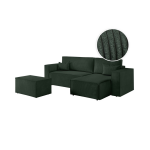 Pack - clarisse - canap� d'angle convertible r�versible avec pouf en velours c�tel� - vert fonc�