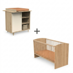 Pack duo b�b� avec lit 120x60cm et commode � langer - charlie creme - bois ch�ne dor� et d�cor cr�me ...