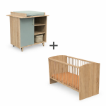 Pack duo b�b� avec lit 120x60cm et commode � langer - charlie sauge - bois ch�ne dor� et d�cor sauge ...