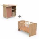 Pack duo b�b� avec lit 120x60cm et commode � langer - charlie terra cotta - bois ch�ne dor� et d�cor ...