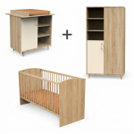 Pack trio b�b� avec lit 60x120cm - commode � langer et armoire - charlie creme - bois ch�ne dor� et d�cor ...