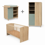 Pack trio b�b� avec lit 60x120cm - commode � langer et armoire - charlie sauge - bois ch�ne dor� et d�cor ...