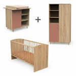 Pack trio b�b� avec lit 60x120cm - commode � langer et armoire - charlie terra cotta - bois ch�ne dor� ...