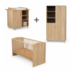 Pack trio b�b� avec lit 60x120cm - commode � langer et armoire - sam - bois ch�ne dor� - sauthon