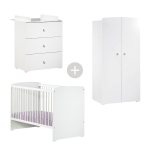 Pack trio: lit b�b� 120x60, commode � langer et armoire 2 portes basic - blanc - babyprice