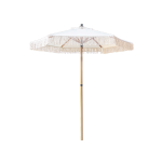 Parasol rond en m�tal imitation bois et toile �crue