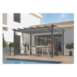 Pergola 100 % alu coloris gris anthracite poteaux grosses sections 100x100 mm 7 lambourdes avec toile ...
