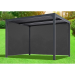 Pergola bioclimatique aluminium avec rideau manuel coloris gris pour c�t� 3 m et rideau manuel coloris ...