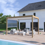 Pergola bioclimatique autoport�e collection vs 3x4m bois naturel et blanche