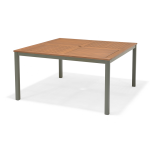 Table de jardin carr�e en aluminium coloris vert kaki et plateau � lattes en bois d'eucalyptus