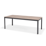 Table de jardin rectangulaire en aluminium et plateau � lattes en duraboard� imitation ch�ne - 8 personnes ...