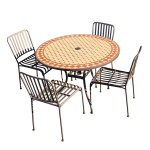 Table ronde mozaik 110 cm + 4 chaises pied en m�tal couleur rouille plateau en mosa�que couleur terracotta ...
