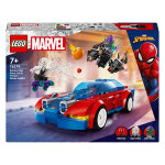 La voiture de course de spider - man contre le bouffon vert venomis