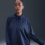 Chemise oversize à boutons en jacquard à rayures nike sportswear pour femme - bleu Chemise oversize à boutons en jacquard à rayures nike sportswear pour femme - bleu