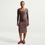 Robe mi - longue ajust�e et c�tel�e � manches longues nike chill knit pour femme - pourpre
