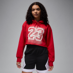 Sweat � capuche court doubl� en satin jordan flight fleece pour femme - rouge