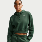Sweat � capuche court et oversize nike phoenix fleece pour femme - vert