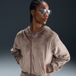 Sweat  capuche et zip ample en velours nike sportswear chill knit pour femme - marron