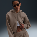 Sweat  capuche et zip court et ample nike sportswear phoenix fleece pour femme - marron