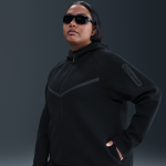 Sweat � capuche et zip nike tech fleece windrunner pour femme - noir