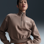 Sweat court  1 / 4 de zip nike sportswear phoenix fleece pour femme - marron