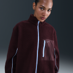 Veste en tissu fleece à poils longs et zip intégral nike pour femme - rouge Veste en tissu fleece à poils longs et zip intégral nike pour femme - rouge