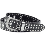 Held leather belt with rivets and eyelets