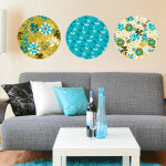 Sticker 3 ronds décoratifs floraux tendance bleu Sticker 3 ronds décoratifs floraux tendance bleu