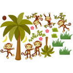 Sticker 6 singes dans la jungle et palmiers