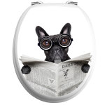 Sticker abattant toilette chien avec un journal et des lunettes