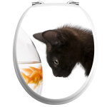 Sticker abattant wc chat noir et poisson d?or