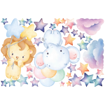 Stickers animaux aquarelles lion et lphant