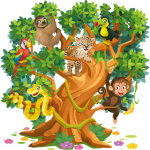 Stickers animaux de la jungle et arbre enchant