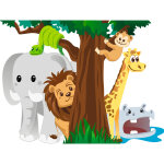Sticker les animaux de la jungle jouant  cache cache