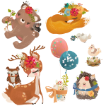Sticker animaux scandinaves de la fort avec les fleurs