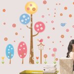 Stickers arbres designs arrondis et fleurs