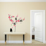 Sticker arbre en fleur, chat et papillons Sticker arbre en fleur, chat et papillons