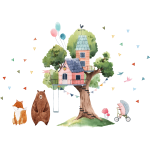Stickers arbre géant et la cabane du bonheur Stickers arbre géant et la cabane du bonheur