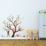 Sticker arbre gant avec singes et cureuils